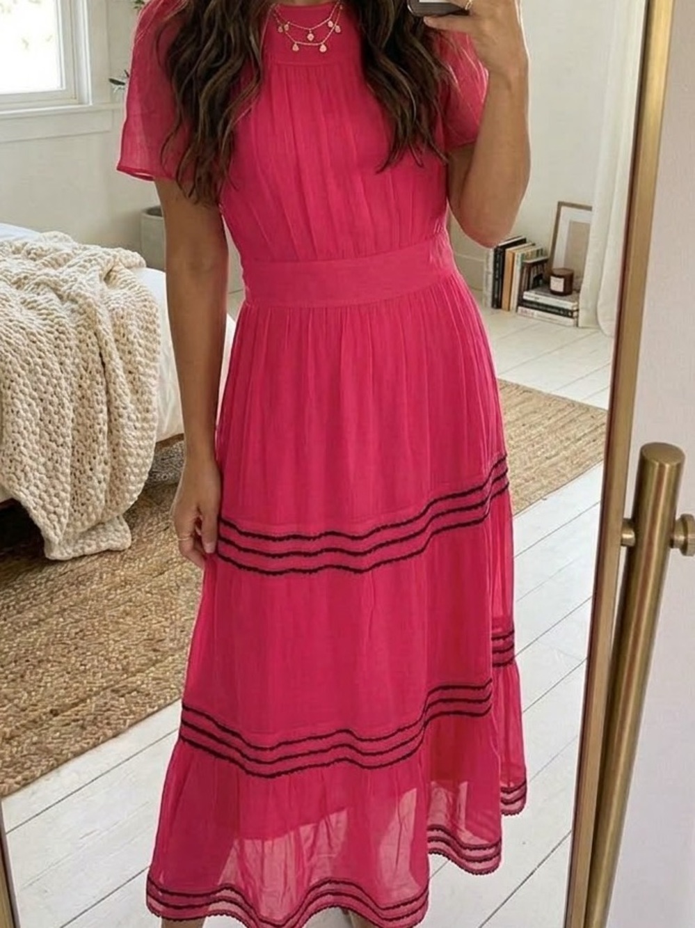 Boden Tiered Ric Rac Maxi Dress Chiffon Boho Short Sleeve Flowy Size US 4R